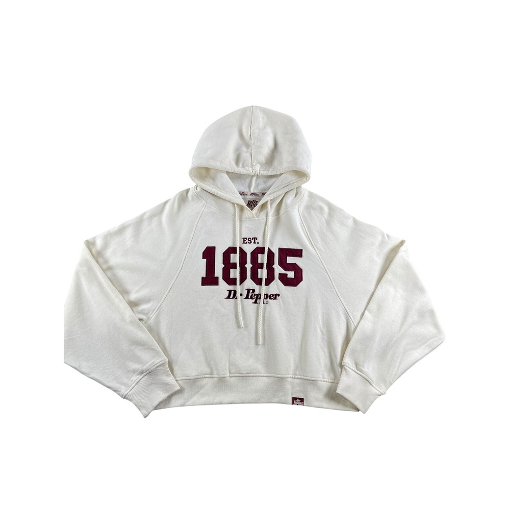 Dr Pepper Womens Est 1885 Cropped Graphic Hoodie Cream Burgundy Medium RP0084A
